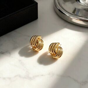 #06 Chunky Twist Knot Stud Earrings – Gold Tone (S925 Silver Post)